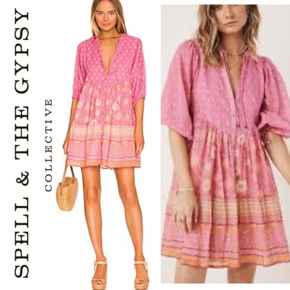 Like New Spell and the Gypsy Collective Utopia tunic Mini Dress Flamingo Pink S
